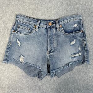 Blank NYC Jean Shorts Blue Womens 27 HighRise Distressed Button Fly Denim Casual